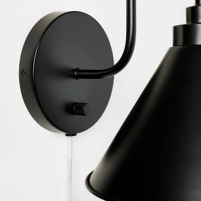 Curved Neck Wall Sconce With Metal Shade Black - Threshold™ Designed With Studio McGee: Modern Plug-In, ETL Listed, Cone-Shape 3 Curved Neck Wall Sconce With Metal Shade Black - Threshold™ Designed With Studio McGee: Modern Plug-In, ETL Listed, Cone-Shape - Image 3