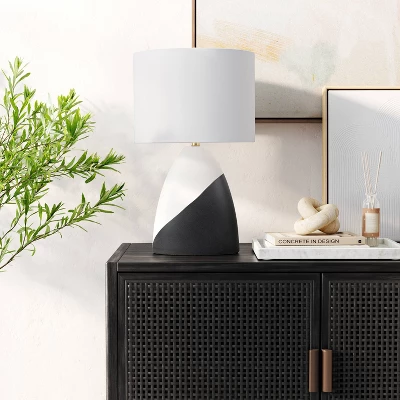 20.5"x12.5" Modern Table Lamp Black/White - Threshold™: Ceramic Base, Linen Shade, UL Listed, No Assembly Required 2 20.5"x12.5" Modern Table Lamp Black/White - Threshold™: Ceramic Base, Linen Shade, UL Listed, No Assembly Required - Image 2