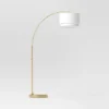 68"x41" Knurled Metal Arc Floor Lamp With Tiered Shade Brass - Threshold™: Curved Standing Illumination For Living Room