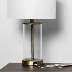 Fillable Accent With USB Table Lamp Brass - Threshold™: Modern Glass Nightstand Lamp, ETL Listed, No Bulb Included -Threshold™ GUEST 4230aee3 786a 4bde a46a 8ba460f4ad48 1