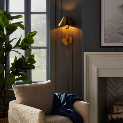 Metal Sconce Wall Light (Includes LED Light Bulb) Brass - Threshold™ Designed With Studio McGee: Dimmable, Plug-In, ETL Listed 2 Metal Sconce Wall Light (Includes LED Light Bulb) Brass - Threshold™ Designed With Studio McGee: Dimmable, Plug-In, ETL Listed - Image 2