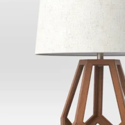 Large Wood Geo Assembled Table Lamp Brown - Threshold™: No Assembly, UL Listed, Cotton Shade -Threshold™ GUEST 4e826a9e 70e6 444a b5c1 561396ae69fb 1