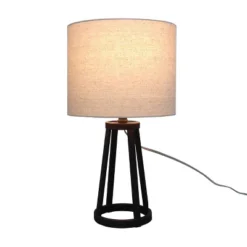 Medium Modern Industrial Assembled Table Lamp Black - Threshold™: UL Listed, Cotton-Linen Shade, Metal Body, No Bulb Included -Threshold™ GUEST 5e453bf9 3d19 49ed a4c9 16462b30fa15