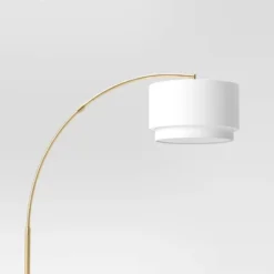 68"x41" Knurled Metal Arc Floor Lamp With Tiered Shade Brass - Threshold™: Curved Standing Illumination For Living Room -Threshold™ GUEST 716aed62 6745 4880 88e9 e08826468849