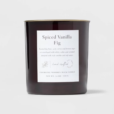 Clear Colored Glass With Woodwick And Brass Metal Inset Lid Spice Vanilla Fig Candle Purple - Threshold™ 4 Clear Colored Glass With Woodwick And Brass Metal Inset Lid Spice Vanilla Fig Candle Purple - Threshold™ - Image 4