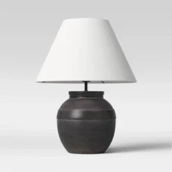 21.25"x17" Large Ceramic Table Lamp Black - Threshold™: Embossed Detail, No Assembly Required