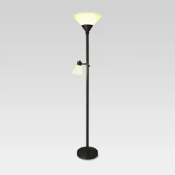 Mother Daughter Torchiere Floor Lamp Black With Glass Shade - Threshold™: Metal Body, ETL Listed, Dimmable