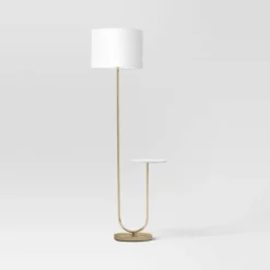60"x20.5" Floor Lamp With Marble Table - Threshold™: Modern Standing Lamp With Polyester Shade