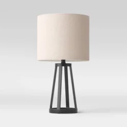 Medium Modern Industrial Assembled Table Lamp Black - Threshold™: UL Listed, Cotton-Linen Shade, Metal Body, No Bulb Included -Threshold™ GUEST efa66634 4d97 4129 8a6a 512cfcfb59c4